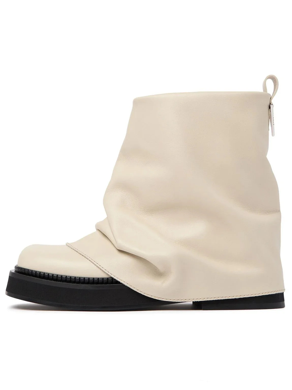 Women's New Autumn and Winter Calf Boots with Pleated Thick High Heels and Fashionable Oversized Street Leather Mid Leg Boots