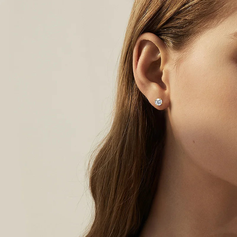 Smyoue Original S925 Sterling Silver Moissanite Stud Earrings VVS Round Cut 18k Gold Imitation Diamond Ear Studs for Women Gift