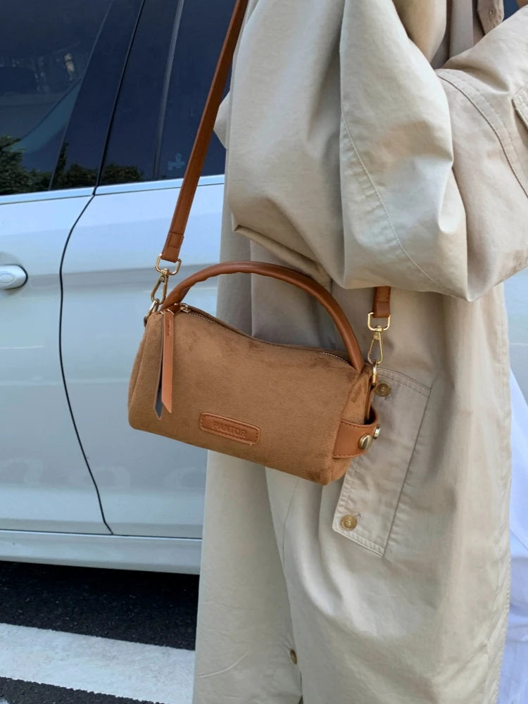 Korean Sle Suede Boston Bag Casual Simple Elegance Women's Crossbody Bag Vintage Leisure Design oulder Handbag