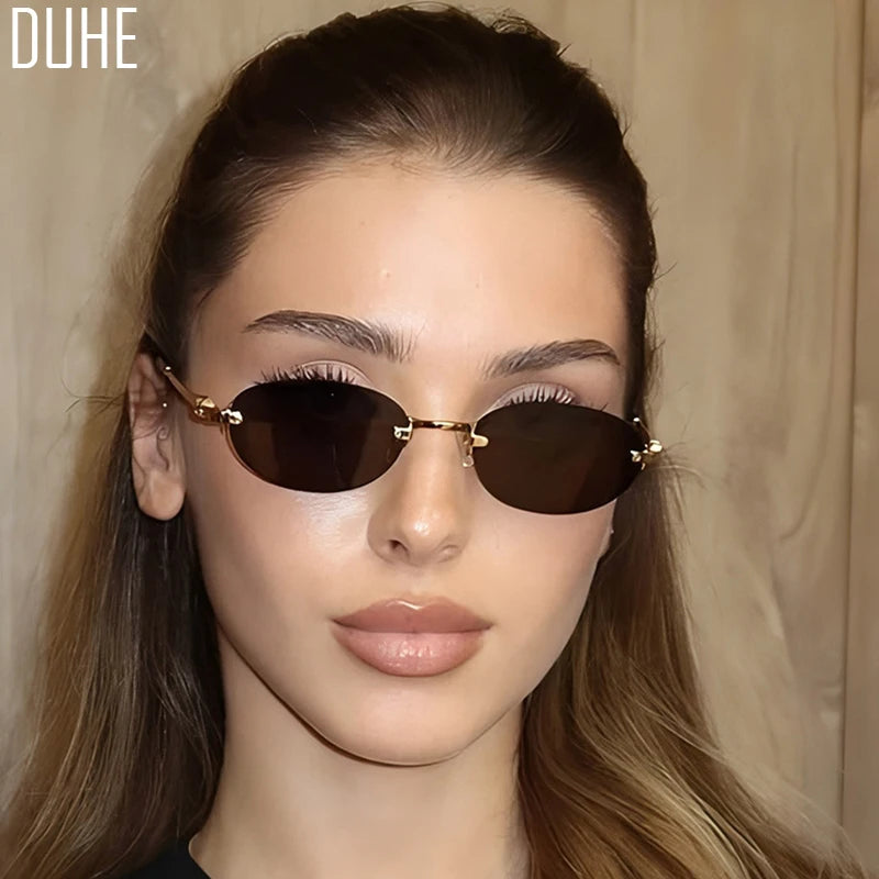 Frameless Oval Personality Sunglasses Luxury Brand Ins Style Summer Sun Protection Sunglasses High-End Fashion Sunglasses UV400