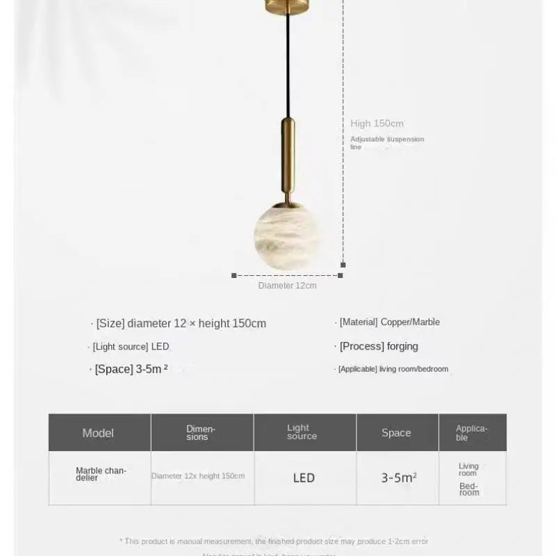 Modern Alabaster Pendant Light Round Ball Marble  Hanging Lamp For Bedroom Kitchen Island Dining Room Bedside Lights