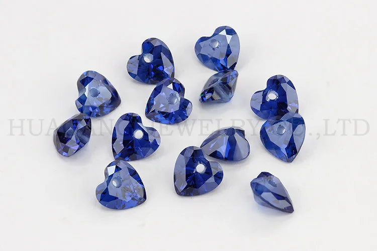 5A Single Hole Heart Shape Cubic Zirconia Stone sapphire Tanzanite aquamarine Green Loose CZ Stones Synthetic Gems Beads