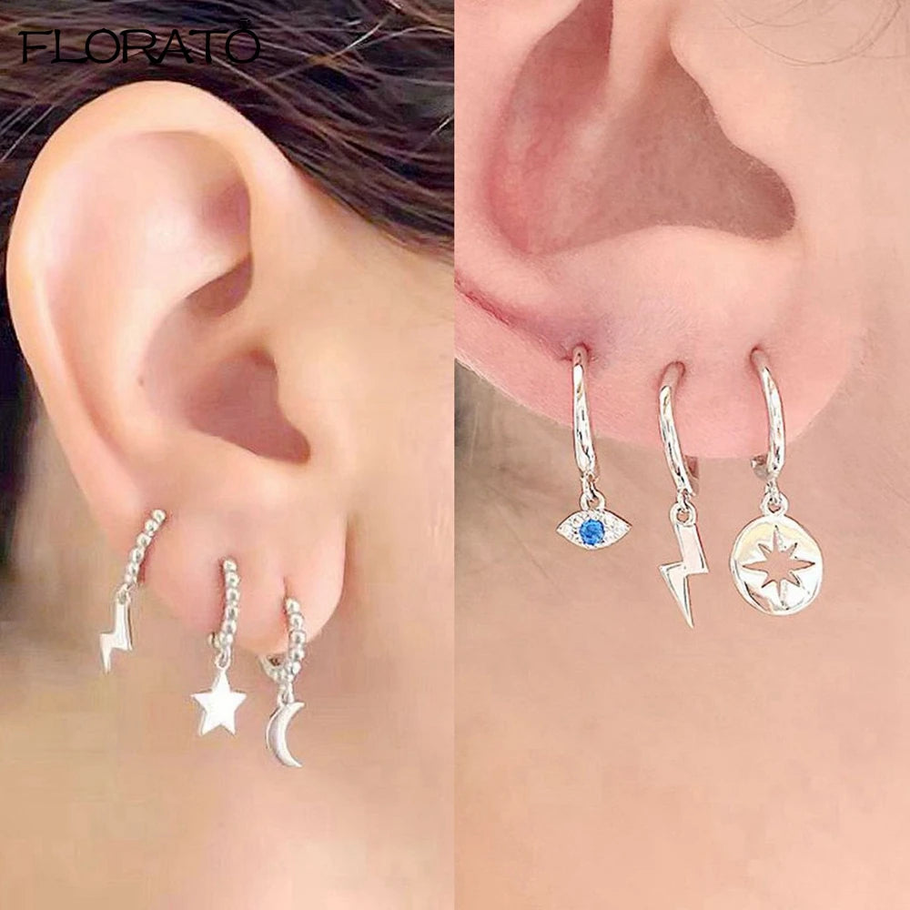 925 Sterling Silver Needle Lightning Pendant Earrings Charming Pave Crystal Gold Hoop Earrings for Women Fashion Jewelry Gifts