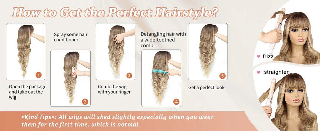 Synthetic Long Blonde Wigs with Bangs for Women Curly Wavy Hair Wigs Heat Resistant Fiber Wigs for Daily Party Use 26 Inches