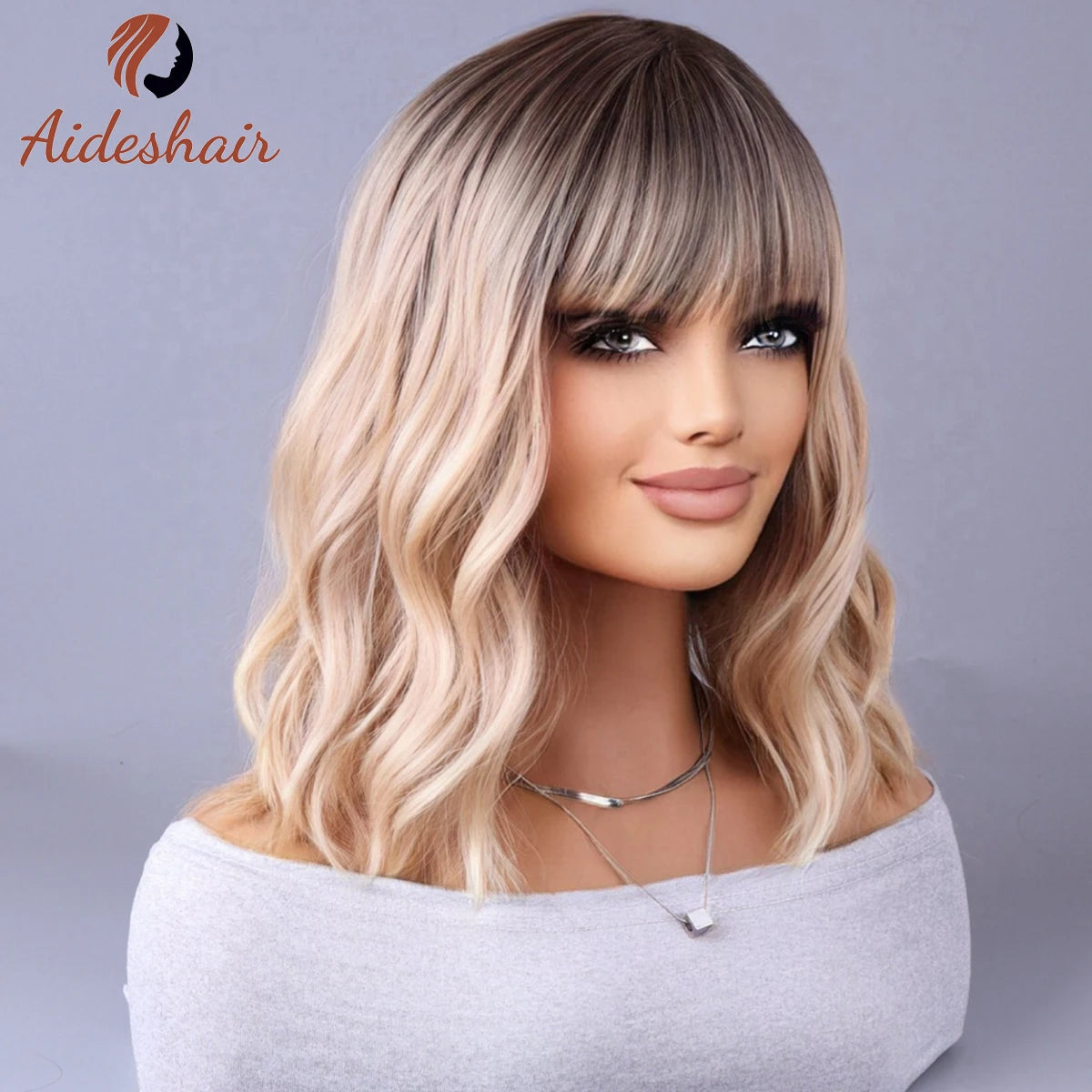 Synthetic wig 2023 New Internet celebrity style with fringe gradually light gray wigs European and American