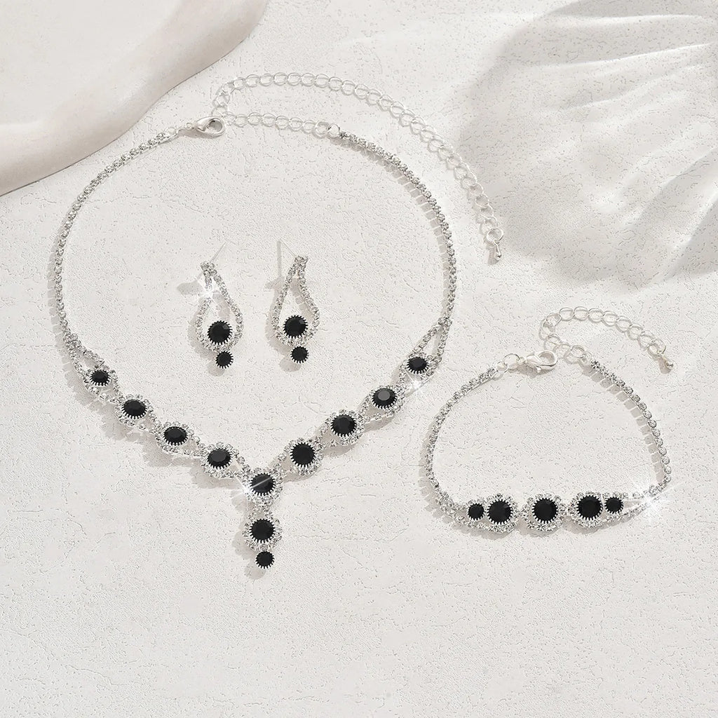 4PCS Fashion Elegant Crystal Jewelry Sets for Women Rhinestones Necklace Ring Earrings Bridal Wedding Party Jewelry Sets