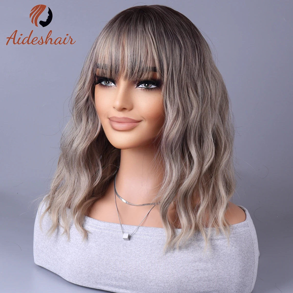Synthetic wig 2023 New Internet celebrity style with fringe gradually light gray wigs European and American