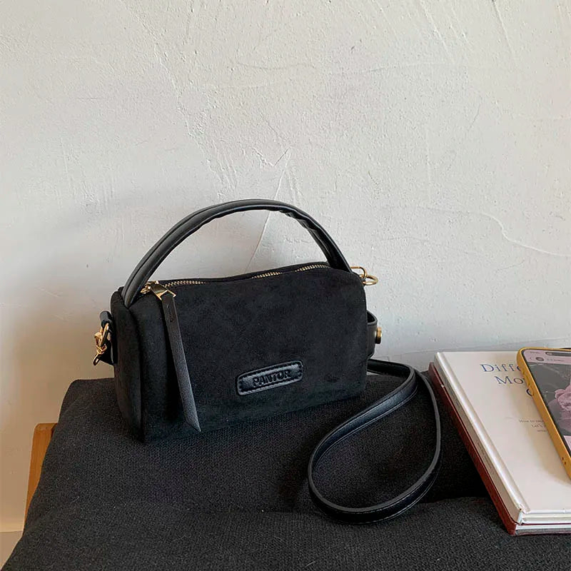 Korean Sle Suede Boston Bag Casual Simple Elegance Women's Crossbody Bag Vintage Leisure Design oulder Handbag
