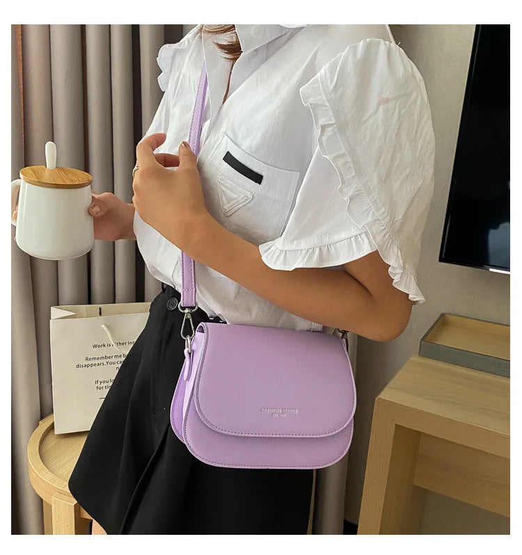 Trendy Saddle Shoulder Bag Women PU Leather Crossbody Bag Simple Solid Color Flap Messenger Bag Fashion Handbags Pouch