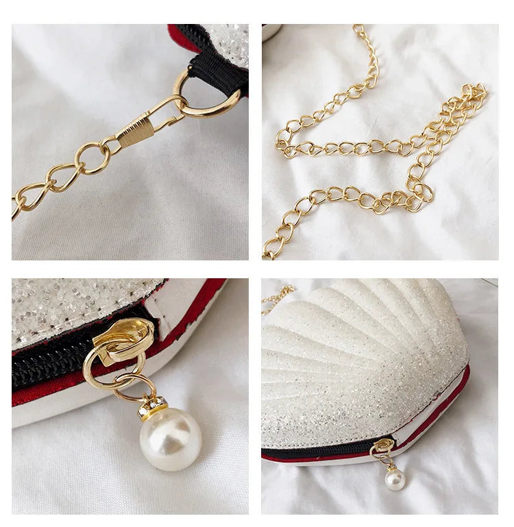 Women Shoulder Handbags Shell Bag Chain Cute Sequins Small Bag Phone Money Pouch Zipper Crossbody Bags for Women Bolsa Feminina