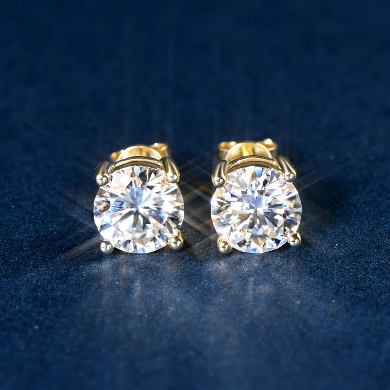Solid 10K Gold Stud Earrings D Color Moissanite Piercing Earrings 2ct Certified Yellow White Gold Jewelry for Men Women 1.2ct