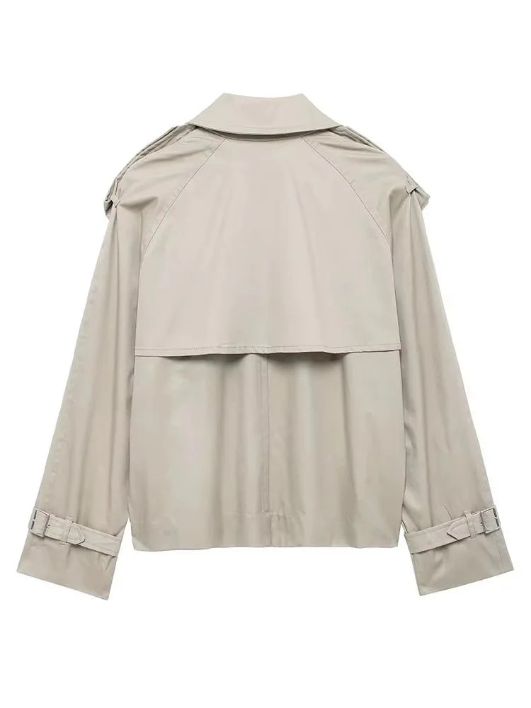 Streetwear Cropped Jacket Women 2024 Autumn Double-Breasted Jackets for Women Long Sleeve Coat Woman Casual New Outerwear