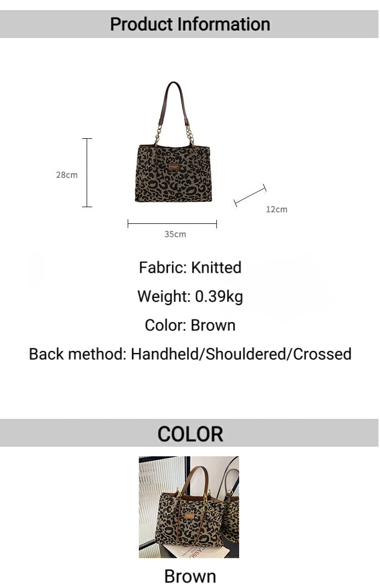 Women's Shoulder Bag Large Capacity Leopard Print Versatile Retro Texture Tote Bag Commuting Armpit Bag Women's Handbag