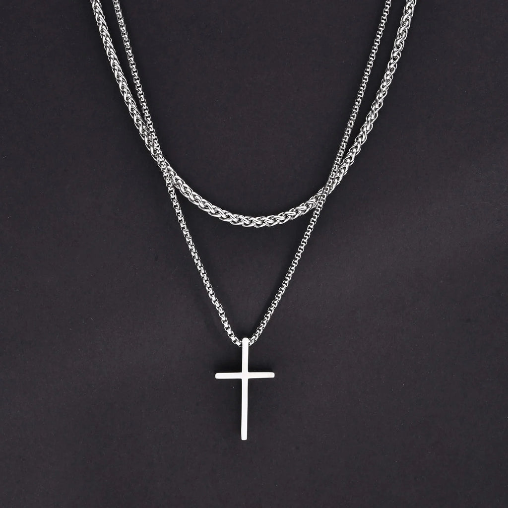 Trendy Cross Necklace for Men Boys,Simple Stainless Steel Cross Pendant Necklaces,Male Jewelry Sets