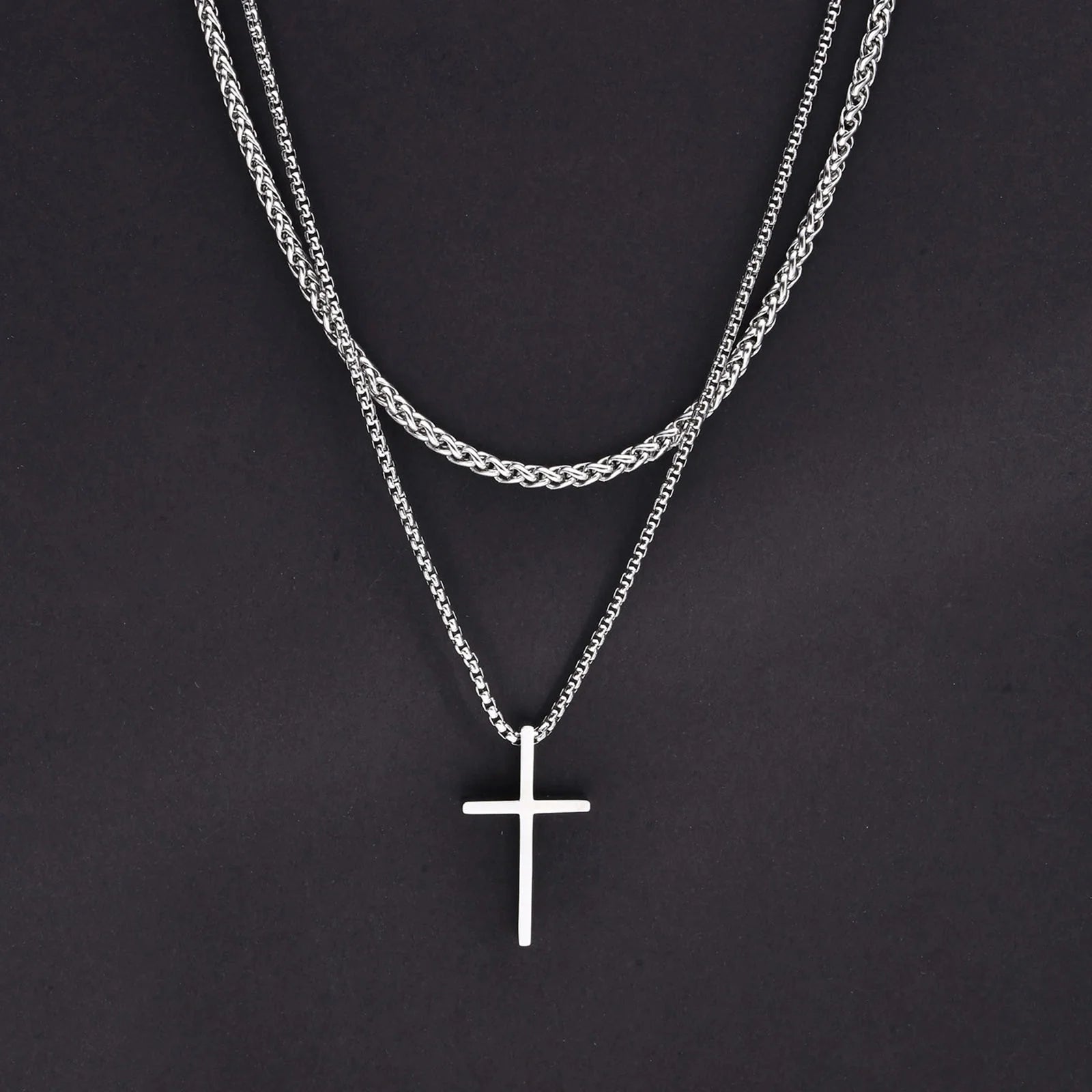 Trendy Cross Necklace for Men Boys,Simple Stainless Steel Cross Pendant Necklaces,Male Jewelry Sets