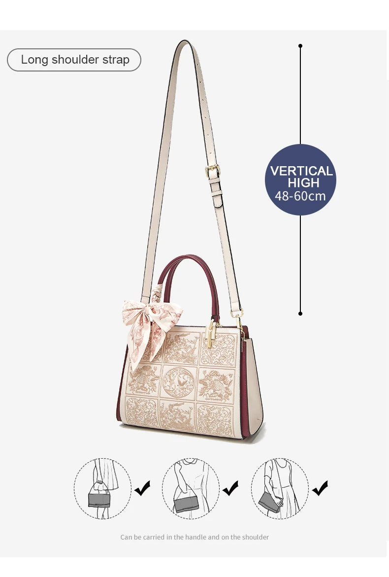 FOXER Split Leather 2025 Autumn Winter New Large Tote Handbag Women's Shoulder Bag Chinese Classic Embroidery Best Gift for Mom