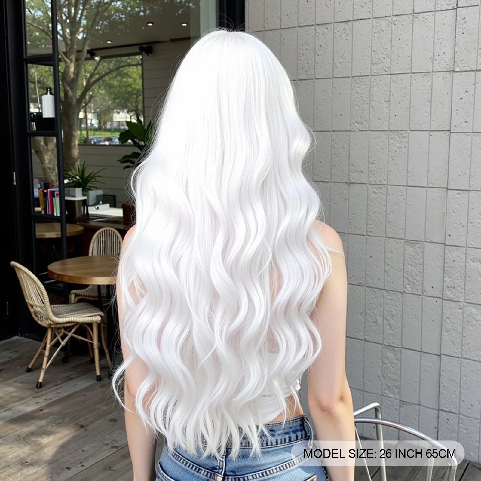 Super Long Curly Silver White Synthetic Wig Medium Part Water Wave Wigs For Women Daily Cosplay Halloween Colorfull Fake Hair
