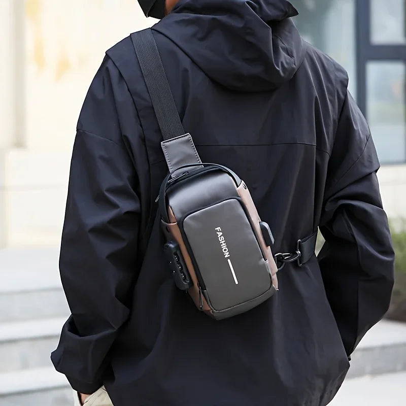 Durable Oxford Fabric Men's Sling Bag - Stylish Motorcycle Crossbody Chest Pack with Phone Pocket, Zip Closure for Daily Commute