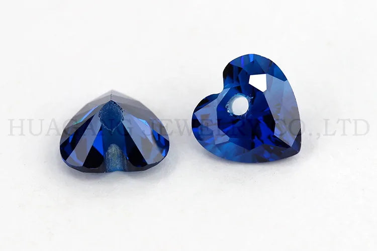 5A Single Hole Heart Shape Cubic Zirconia Stone sapphire Tanzanite aquamarine Green Loose CZ Stones Synthetic Gems Beads