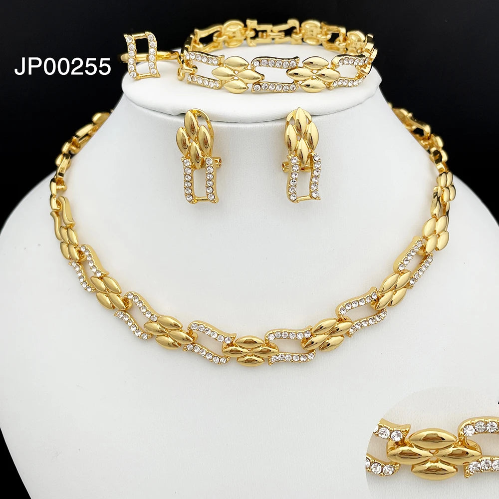 Dubai Gold Color Jewelry Set Cuban Necklace Earrings For Women Bride Wedding Jewelry Banquet Party Gift