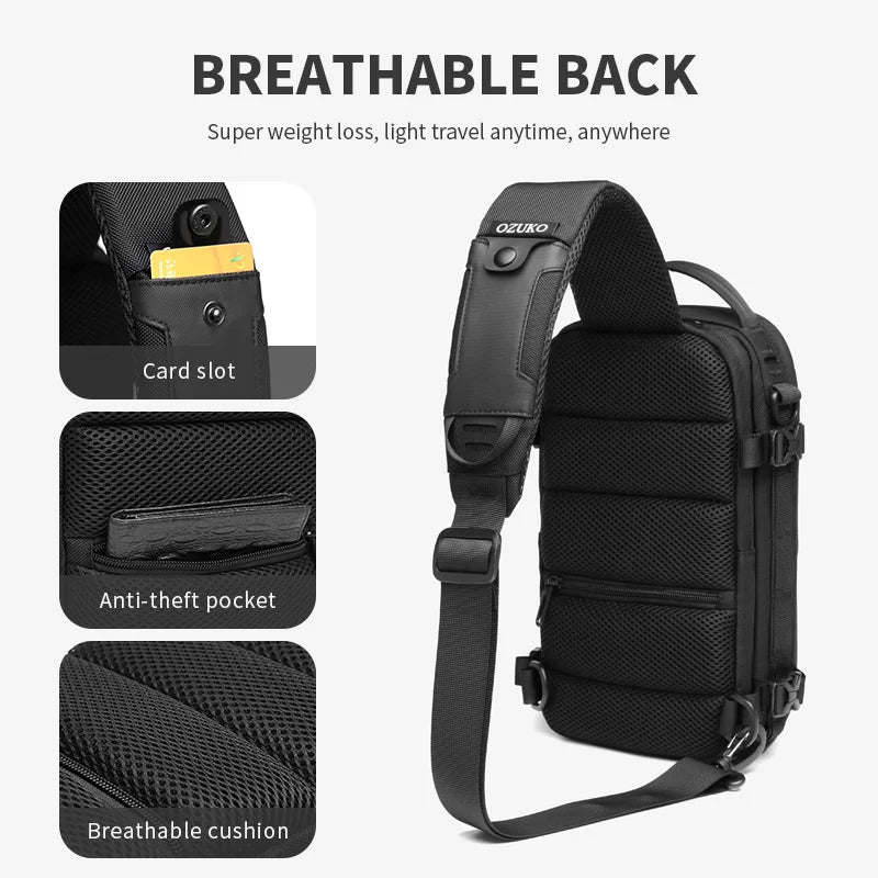 OZUKO Hard Shell Fashion Men Chest Bag Outdoor Sports Tactical Male Sling Shoulder Bag Large Capacity Waterproof Crossbody Bags