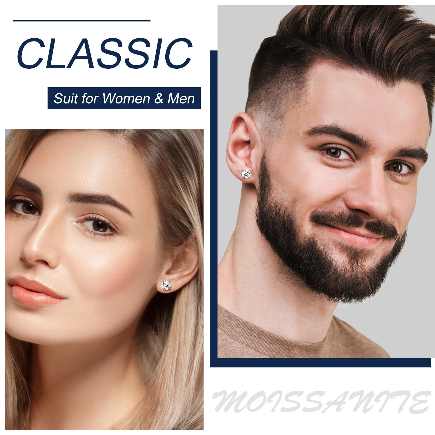 Classic 0.1-4CT Moissanite Studs Earrings for Men Women Test Passed 925 Sterling Silver Gold Plated Fine Jewelry Christmas Gifts