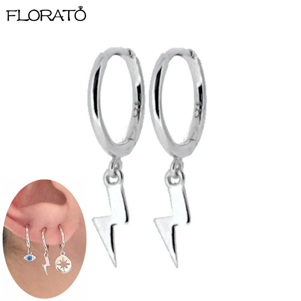 925 Sterling Silver Needle Lightning Pendant Earrings Charming Pave Crystal Gold Hoop Earrings for Women Fashion Jewelry Gifts