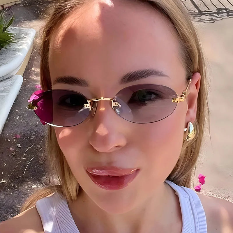 Frameless Oval Personality Sunglasses Luxury Brand Ins Style Summer Sun Protection Sunglasses High-End Fashion Sunglasses UV400