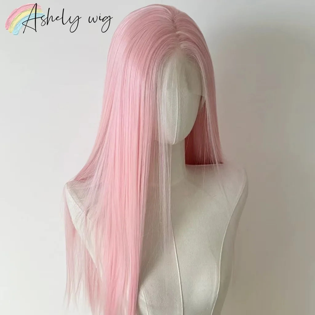 Light Pink Wig for Women 13x4 Lace Front Wig 26inch Long Straight Synthetic Wigs Soft Natural Heat-resistant Fiber Cosplay Wig