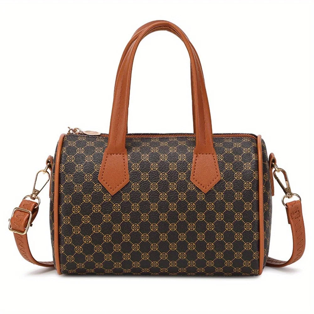 Vintage contrasting color printed handbag Boston women's bag mobile phone bag shoulder cross pillow bag