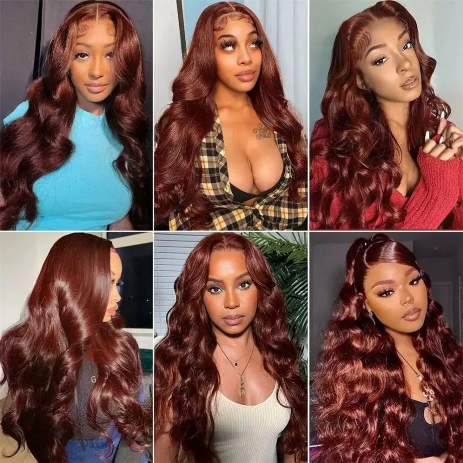 Reddish Brown Body Wave Lace Frontal Wig 100% Brazilian 13x4 Hd Lace Front Human Hair Wigs Colored Transparent Lace Wigs Woman