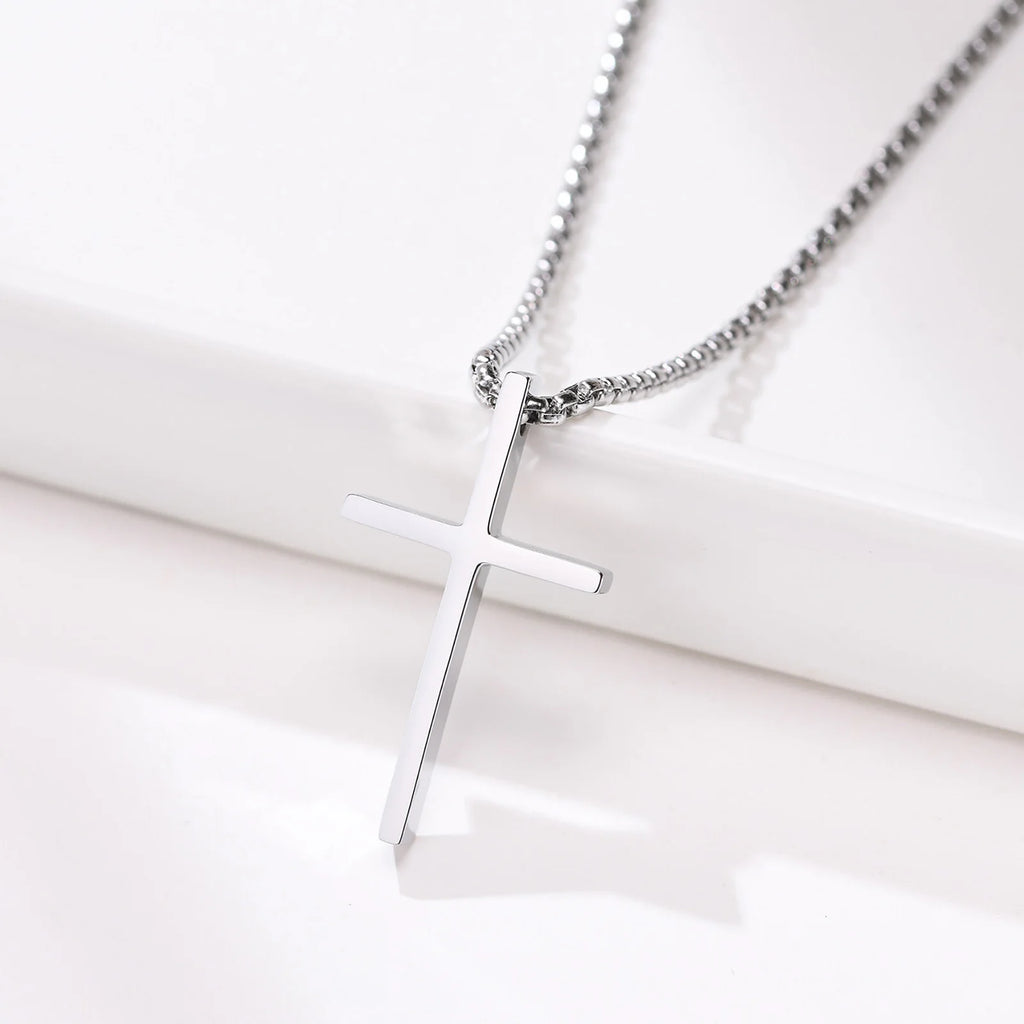 Trendy Cross Necklace for Men Boys,Simple Stainless Steel Cross Pendant Necklaces,Male Jewelry Sets