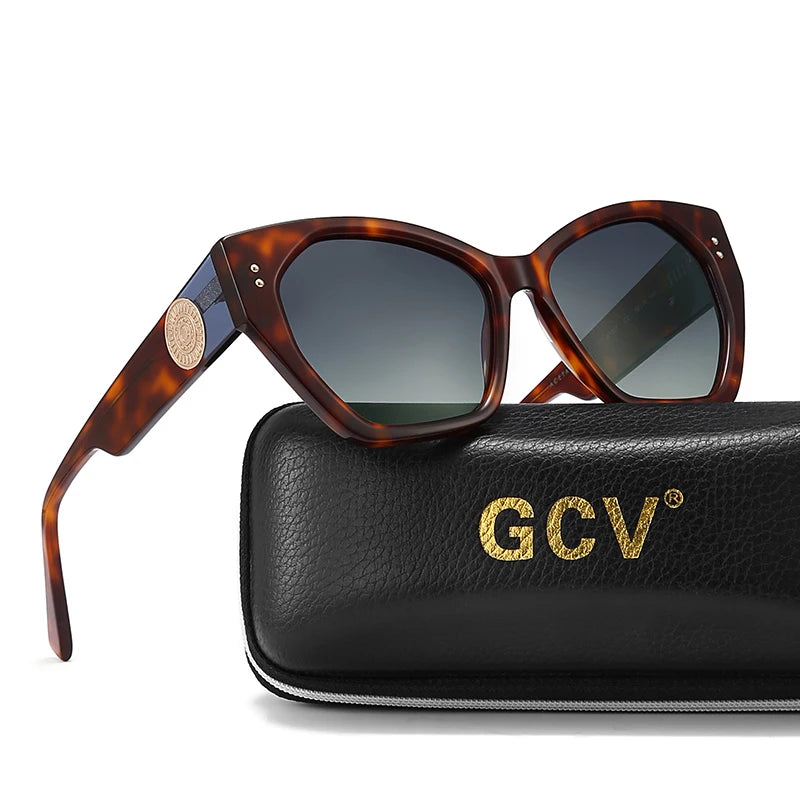 GCV Brand Acetate Appearance Patent Design Women's Butterfly Rectangular Triangle Polarized Sunglasses UV400 Fashion
