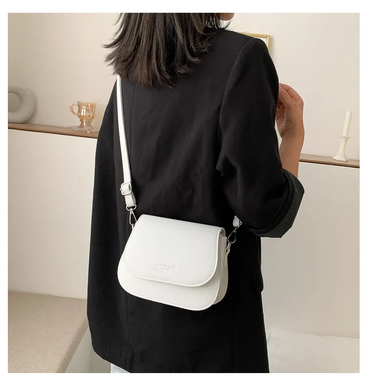 Trendy Saddle Shoulder Bag Women PU Leather Crossbody Bag Simple Solid Color Flap Messenger Bag Fashion Handbags Pouch