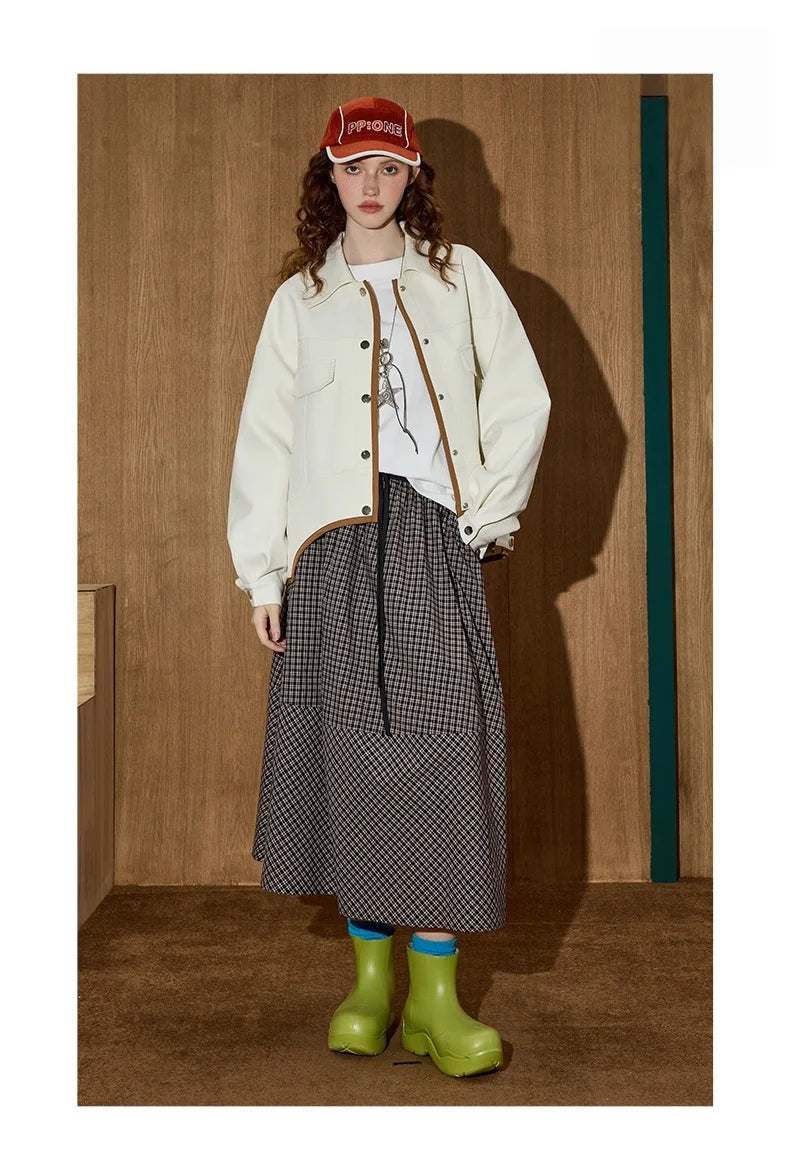 Women's Color Block Long Sleeve Coat Asymmetrical Hem Jacket Turn Down Collar Fashion Outerwear Autumn Casual Style New Arrivals