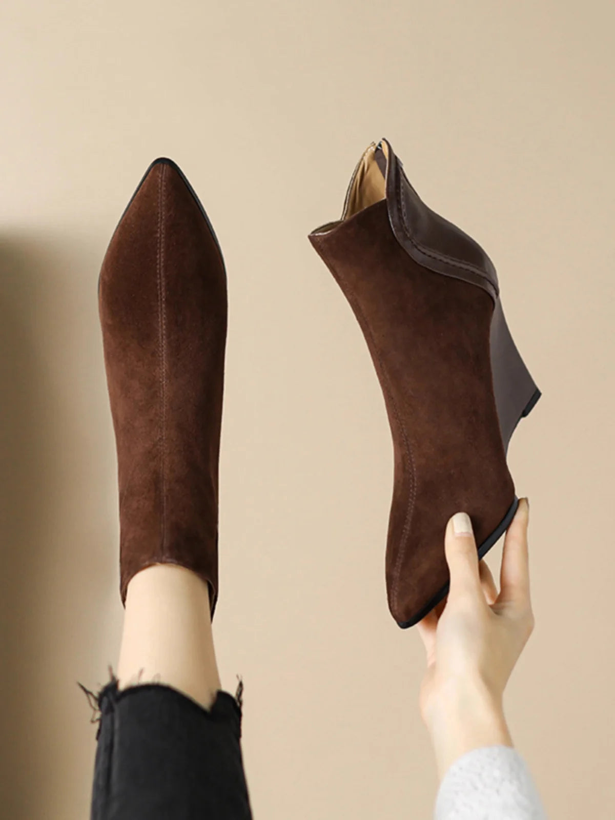 Wedges Women's Ankle Boots Pointed Toe Fashion Shoes Designer Suede Winter Boots 2025 High Heels Dress Luxury Botas Para Mujer