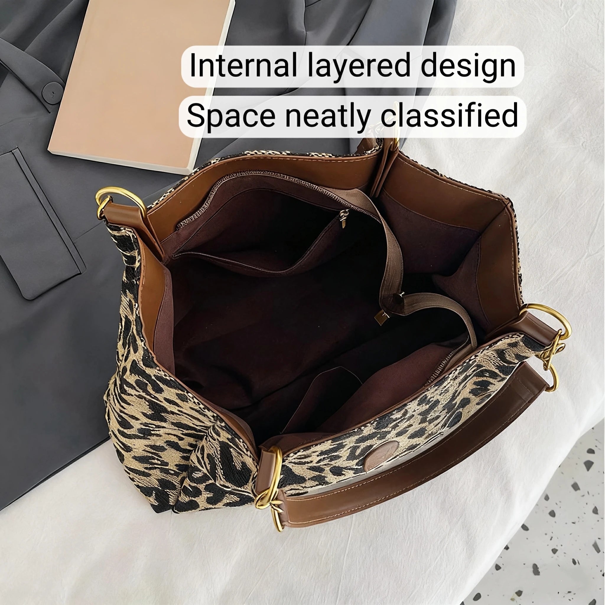 Women's Shoulder Bag Large Capacity Leopard Print Versatile Retro Texture Tote Bag Commuting Armpit Bag Women's Handbag