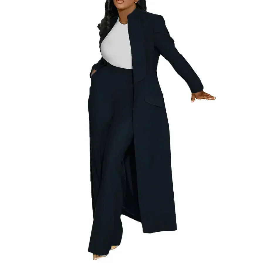 Women's Set Full Sleeve X-Long Blazer Coat+ Long Pant Suit 2025 Spring Streetwear Two 2 Piece Set Africa OL Work Outfits