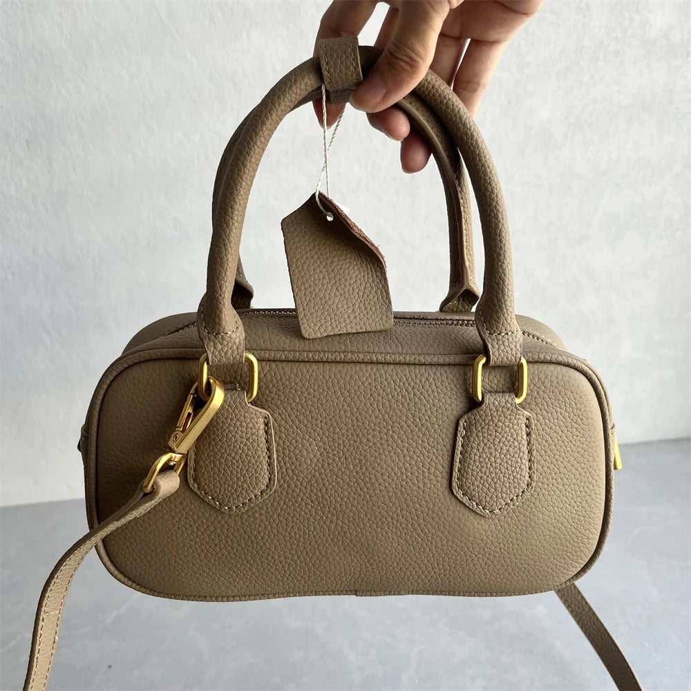 High-Quali Top-Layer Cowhide Leather Boston Sle Women's Handbag Faionable oulder Crossbody Bag with Quali Texture