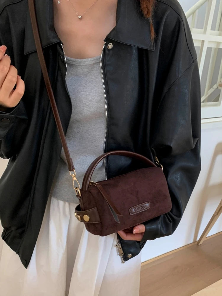 Korean Sle Suede Boston Bag Casual Simple Elegance Women's Crossbody Bag Vintage Leisure Design oulder Handbag