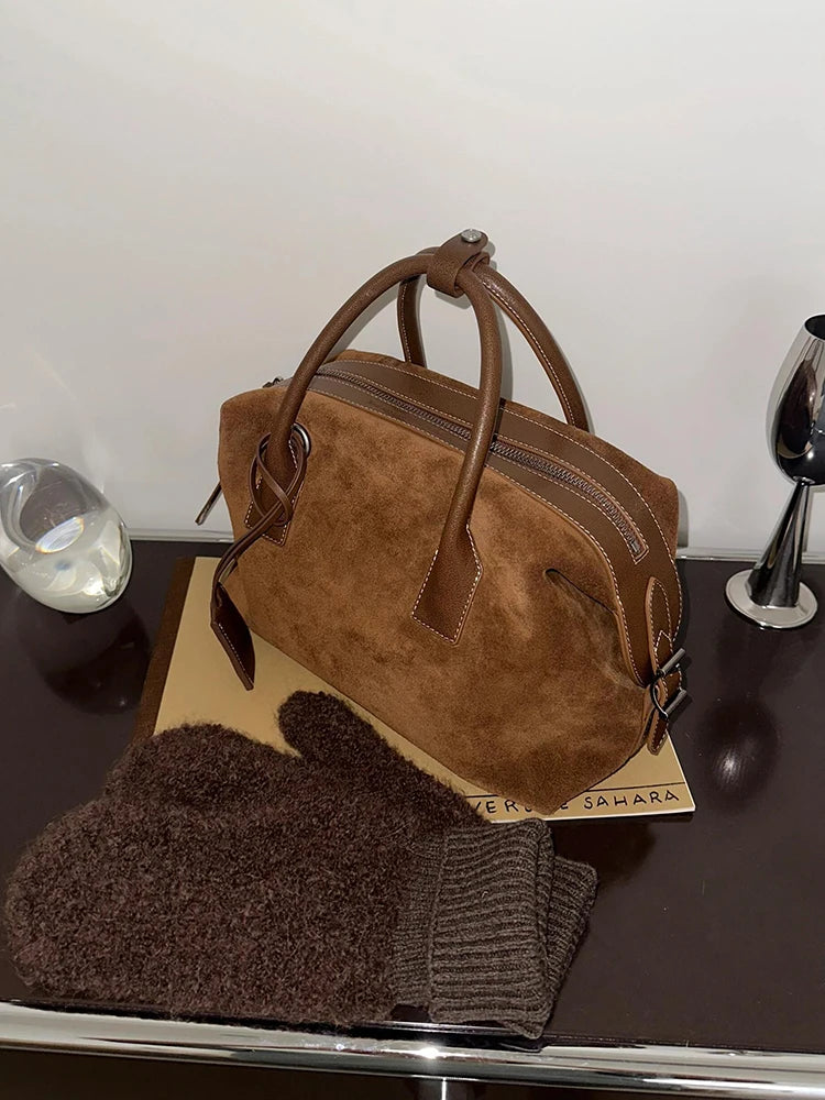 Suede Brown Single oulder Crossbody Bag Large Capaci Commuter Boston Bag Women's Faion Luxury Handbag Casual Briti Sle