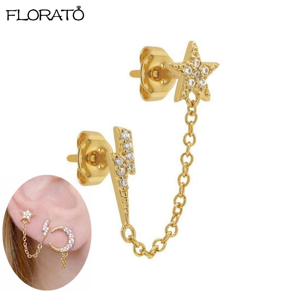 925 Sterling Silver Needle Lightning Pendant Earrings Charming Pave Crystal Gold Hoop Earrings for Women Fashion Jewelry Gifts