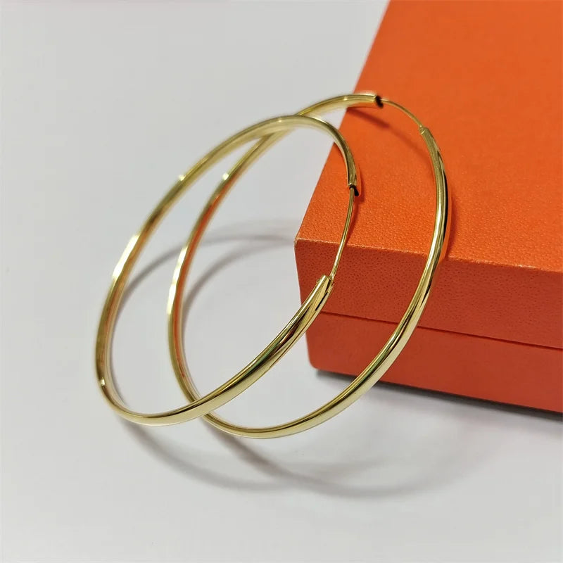 Senlissi - New Platinum Plated 925 Sterling Silver Women's Hoop Earrings 3.0mm Fashion Earring 18K Gold Cерьги Kольца 70 80 90MM