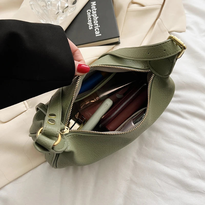 LEFTSIDE Shoulder Side Bags For Women Leather Female New 2025 Spring Trend Fashion Saddle Bag Green Handbags And Purses