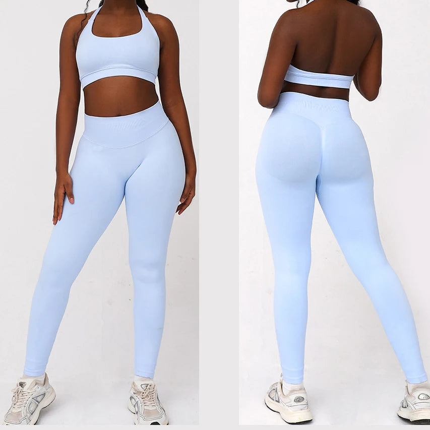 DF yoga Impact yoga outfit two pieces gym set Sports Bra matching leggings pants sets for woman workout clothes suit