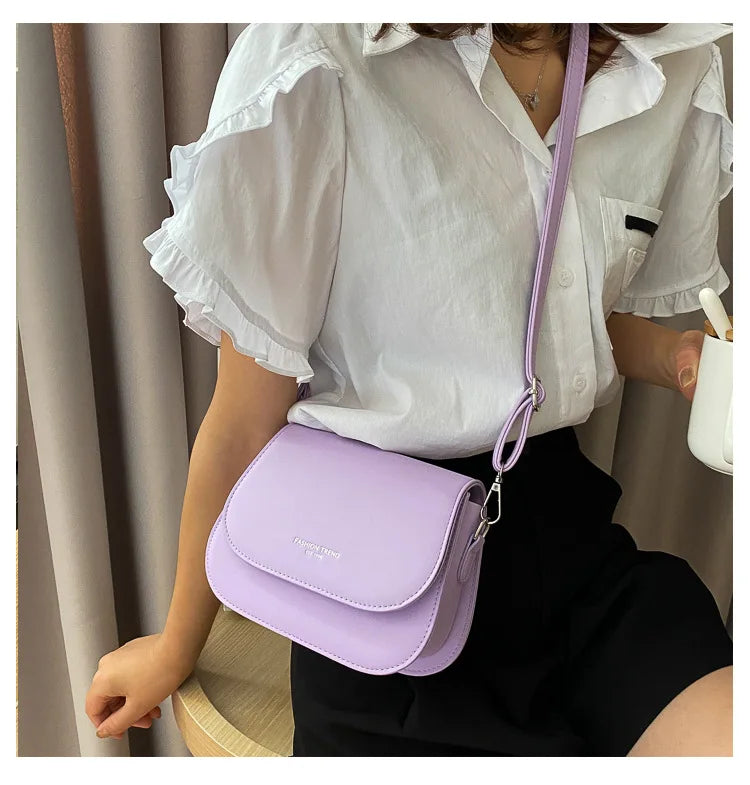 Trendy Saddle Shoulder Bag Women PU Leather Crossbody Bag Simple Solid Color Flap Messenger Bag Fashion Handbags Pouch