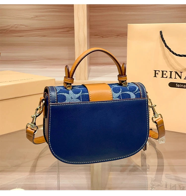 Ladies' handbag, light luxury retro denim canvas bag, fashionable 2025 new style saddle bag, high-end single shoulder crossbody