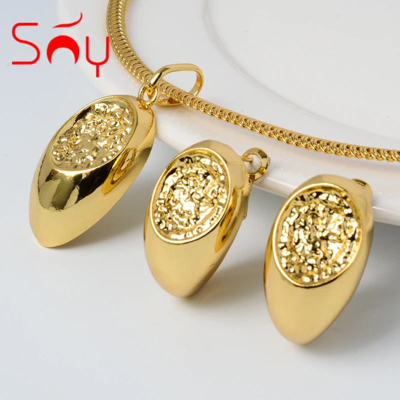 Sunny Jewelry Sets Fashion Classic 18K Gold Plated Hot Sale For Women Earrings Pendent Necklace Romantic Wedding Party