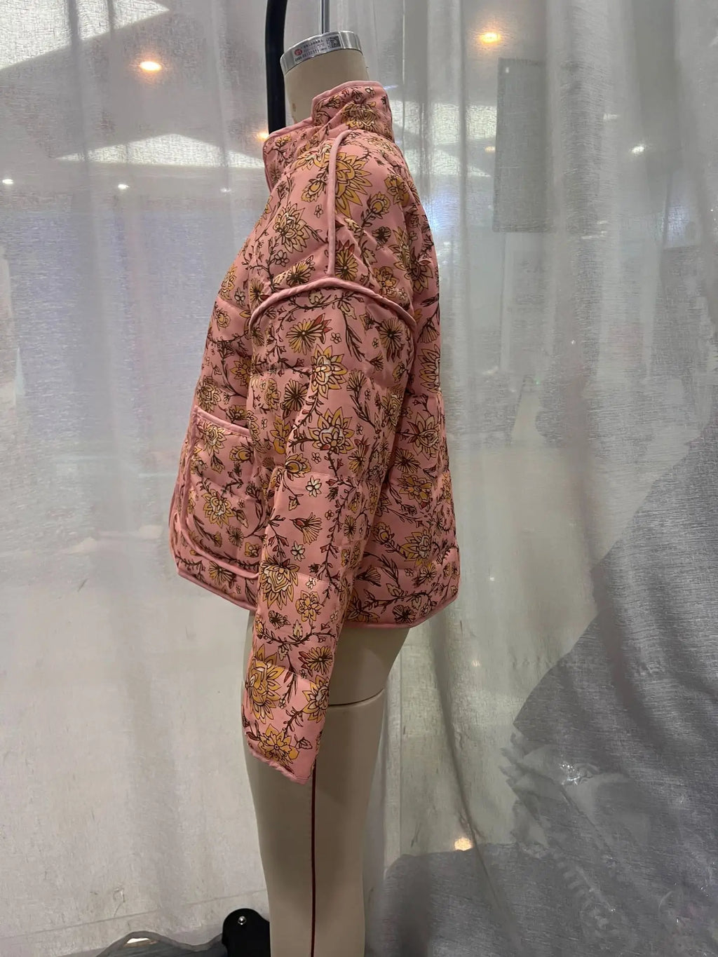 Print Quilted Cotton Jacket Women Fashion Long Sleeved High Neck Coats Female Single Breasted Loose Coat Autumn New Outerwear