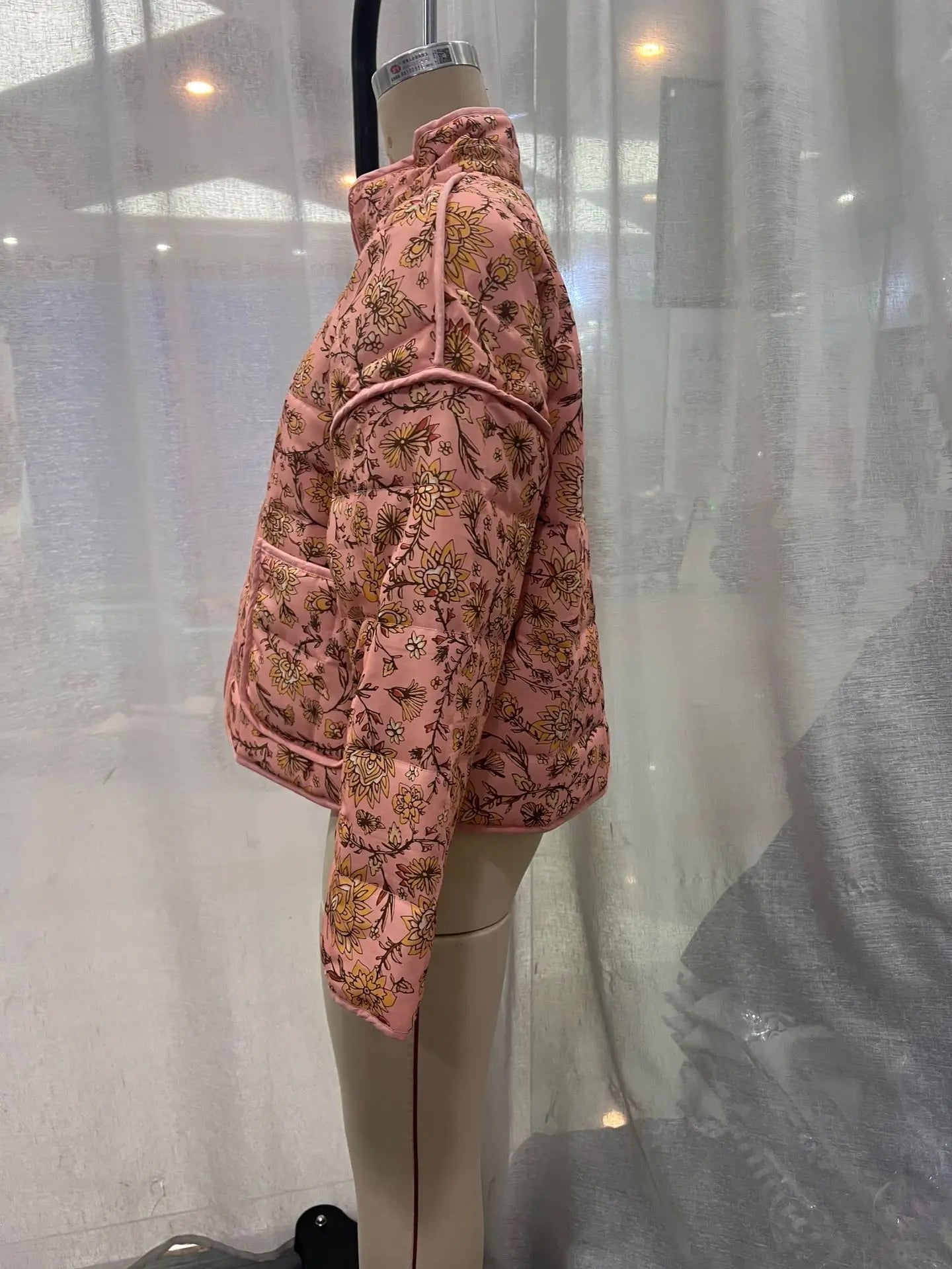 Print Quilted Cotton Jacket Women Fashion Long Sleeved High Neck Coats Female Single Breasted Loose Coat Autumn New Outerwear